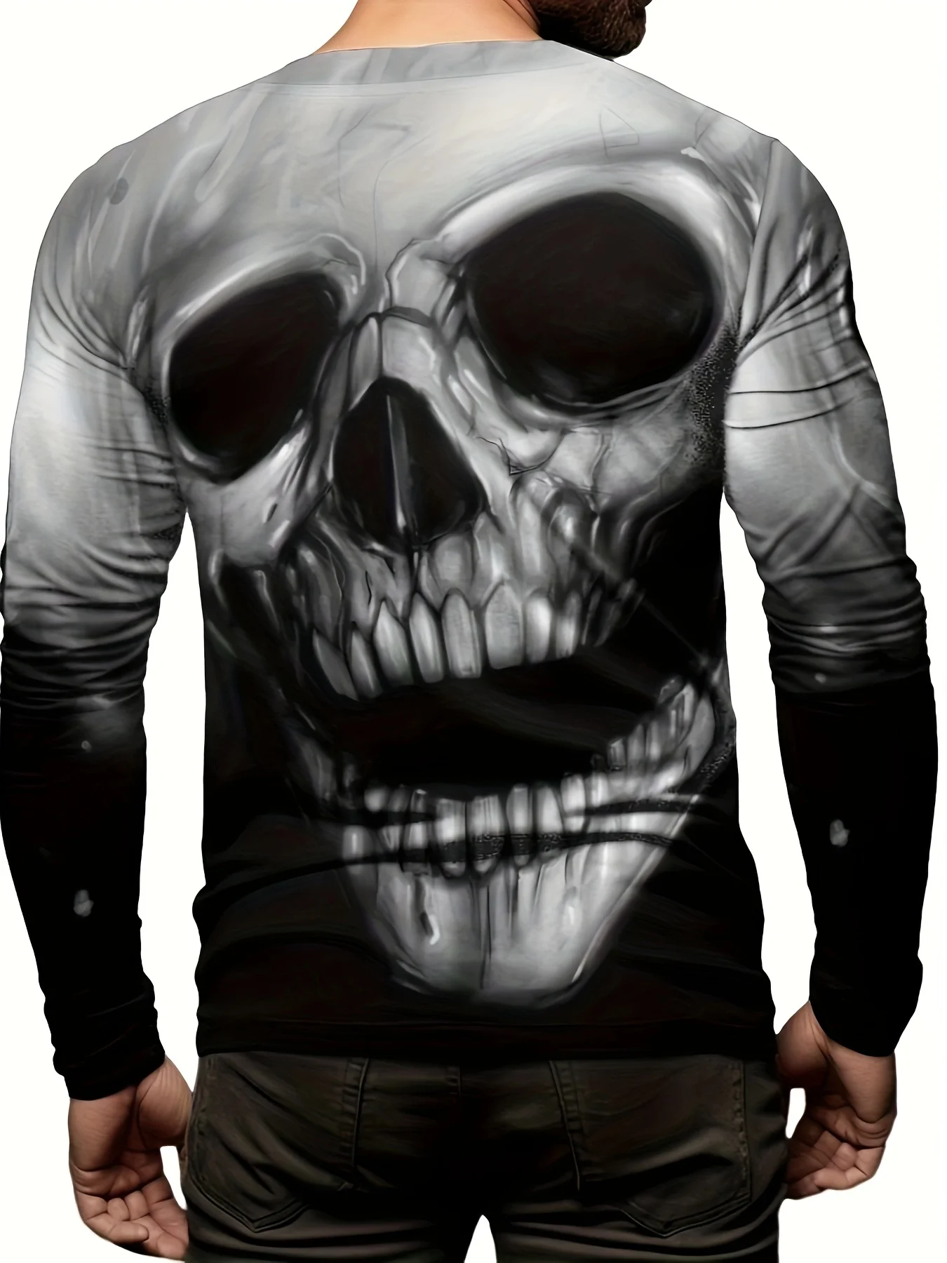 

Мужская футболка с теневым фонарем и принтом черепа на Хэллоуин, дышащий костюм с длинными рукавами и круглым вырезом, подходит ​