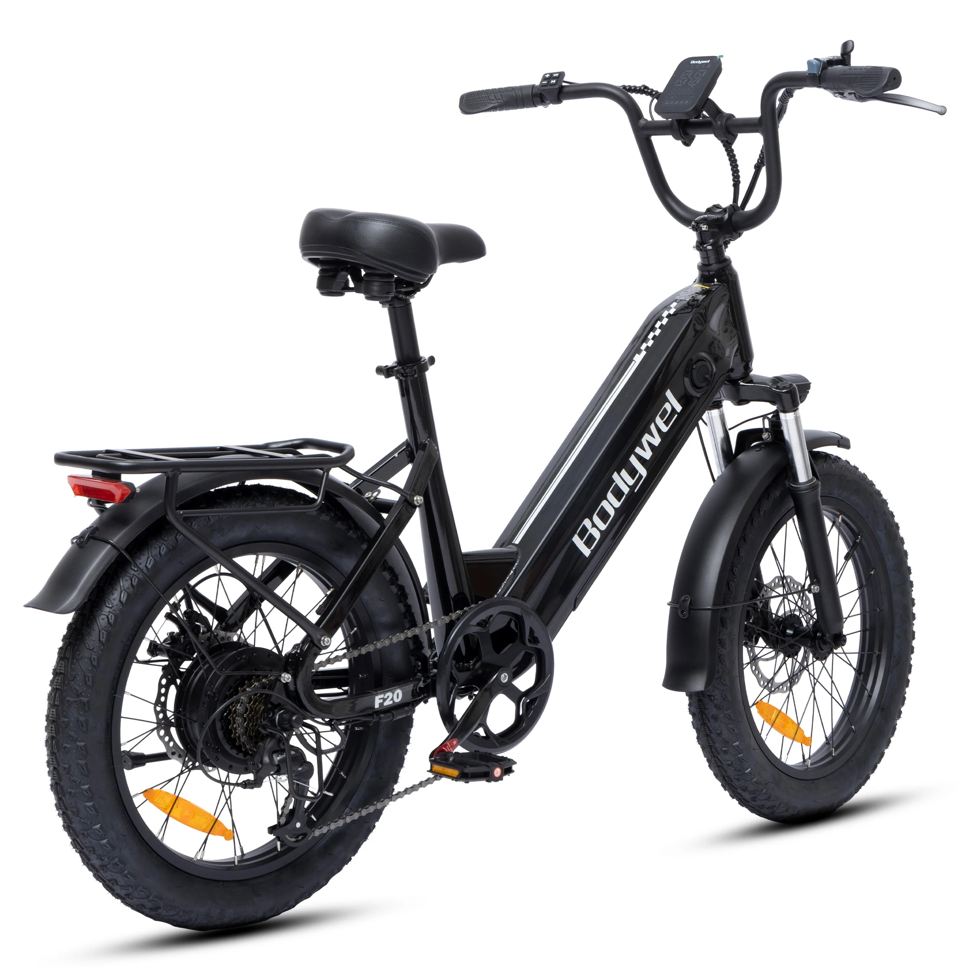 Bodywel F20 Fatbike E-Bike, 20x3.0 48V 15Ah herausnehmbarer Akku, 25km/h Step-Thru E-Bike, 7-Gang City-Pendlerfahrrad für Erwachsene