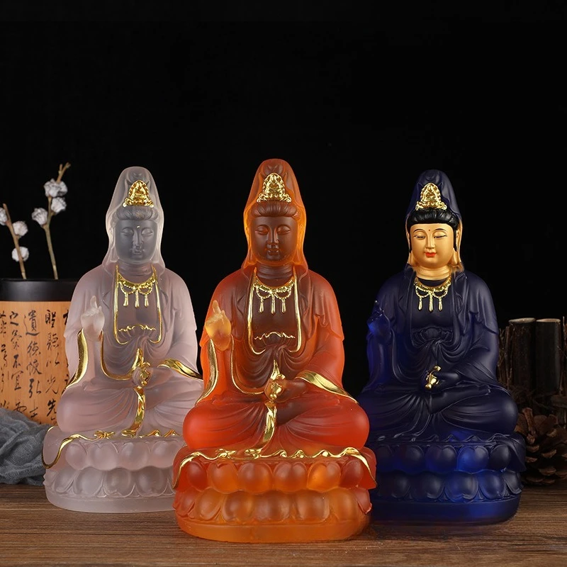 

Guanyin Bodhisattva Statue Imitation Colored Glass Resin Home Worship Ornament Wholesale