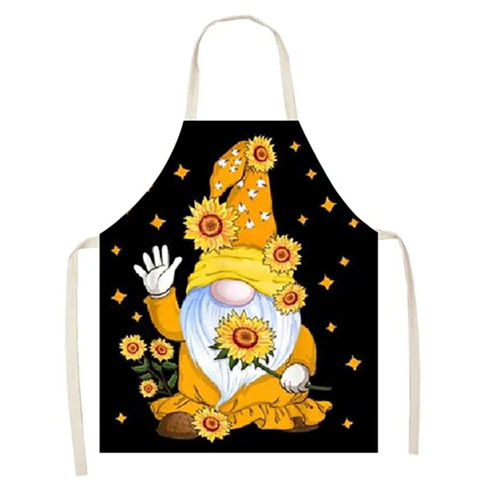 1Pcs Cute Gnome Pattern Apron Women Men Chef Waiter Cafe Shop BBQ Hairdresser Aprons Kitchen Housework Accessories 38x47cm