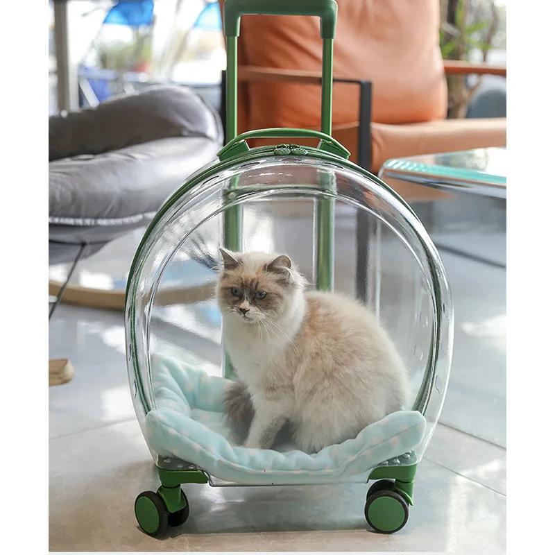 Transparent Capsule Pet Travel Trolley Bag Corgi Out Carrying Case Car Cage Air Box Detachable Suitcase with Wheel