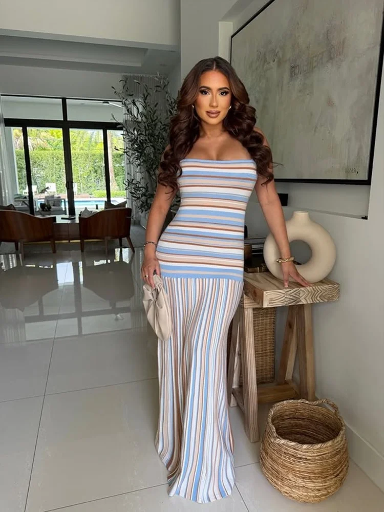 Wmstar Dresses for Women Wholesale Summer Halter Backless and Striped Design Fresh and Breezy Summer Resort Dress Drop Shopping