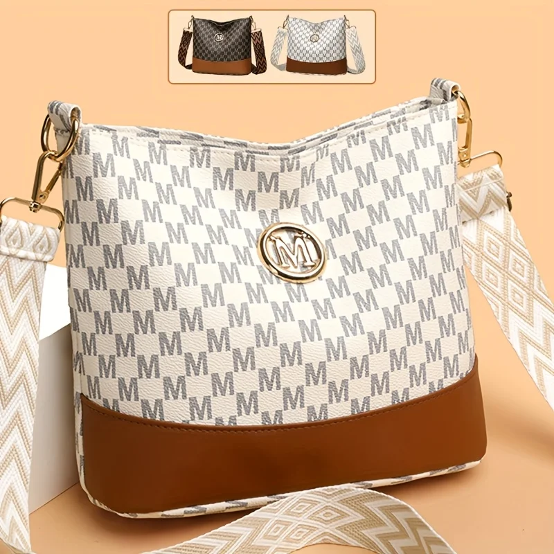 

Retro Simple Contrast Bag New Vintage Fashion One Shoulder Crossbody Vintage Letter Bucket Bag Tote Bag