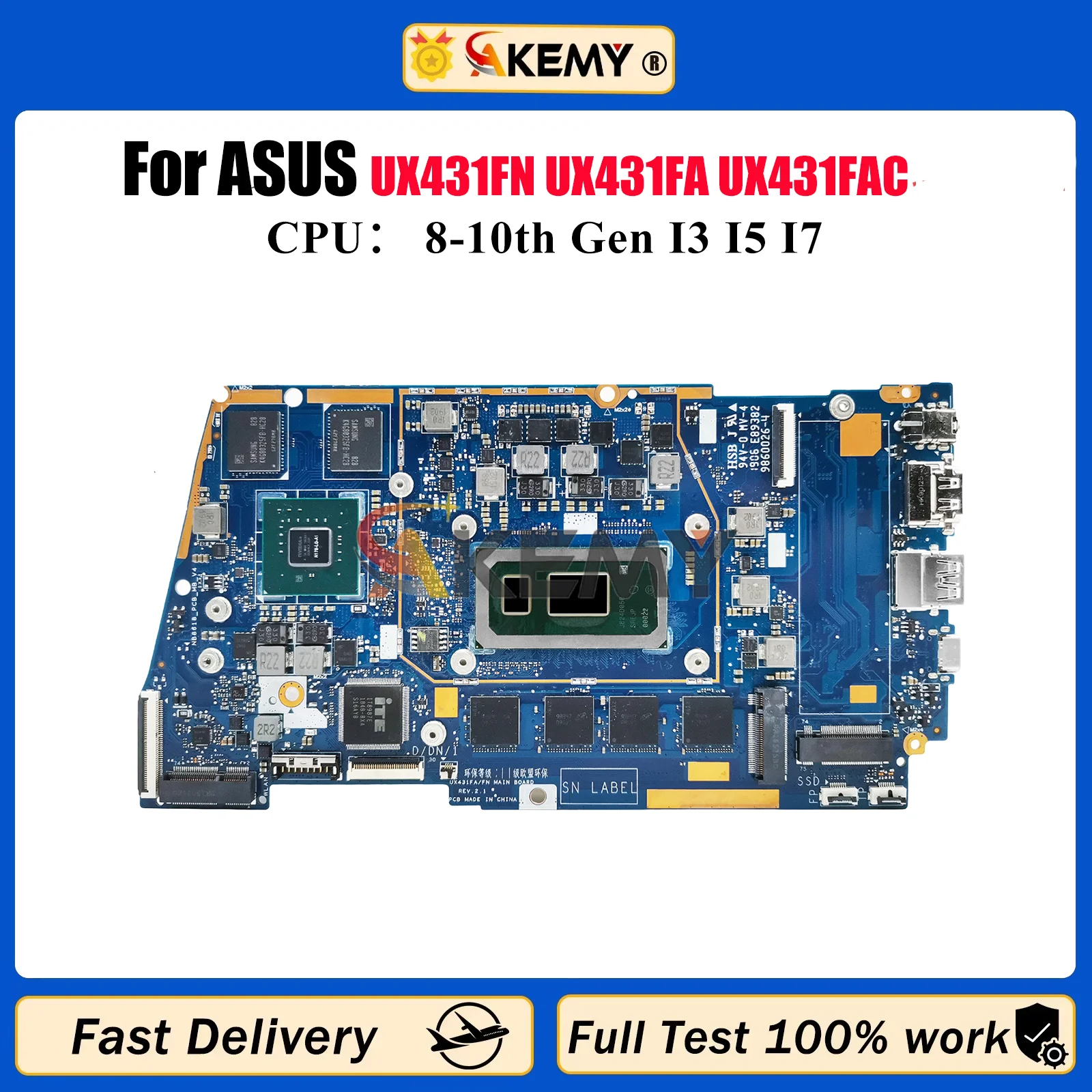 

UX431FN Laptop Motherboard For ASUS ZenBook UX431F S431F U4500F S4500F X431F UX431FN Mainboard With I3 I5 I7 CPU 100% tests OK