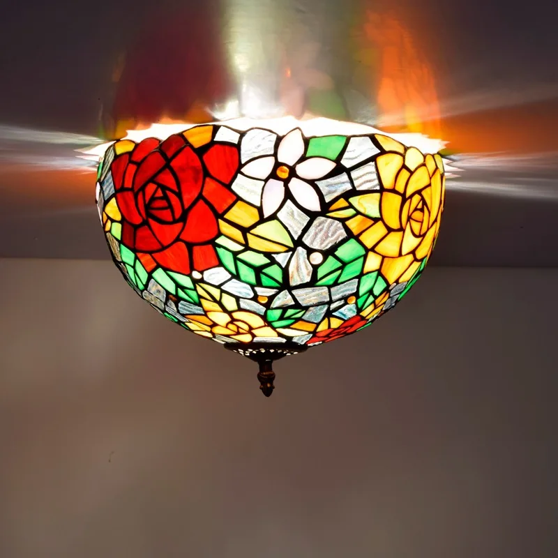 Tiffany Deco Stained Glass Pendant Light Home Mediterranean Hanging Lamp for Living Room Ceiling Chandelier LED Lighting Fixture