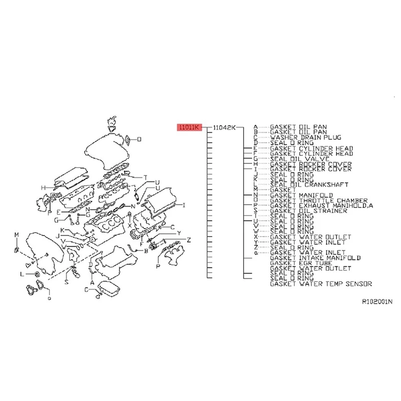 Engine Full Gasket Kit 10101-EA225 Parts For 2004-2012 Nissan VQ40DE Pathfinder (R51) Hardbody 4.0L 50273300 Gasket Repair Set