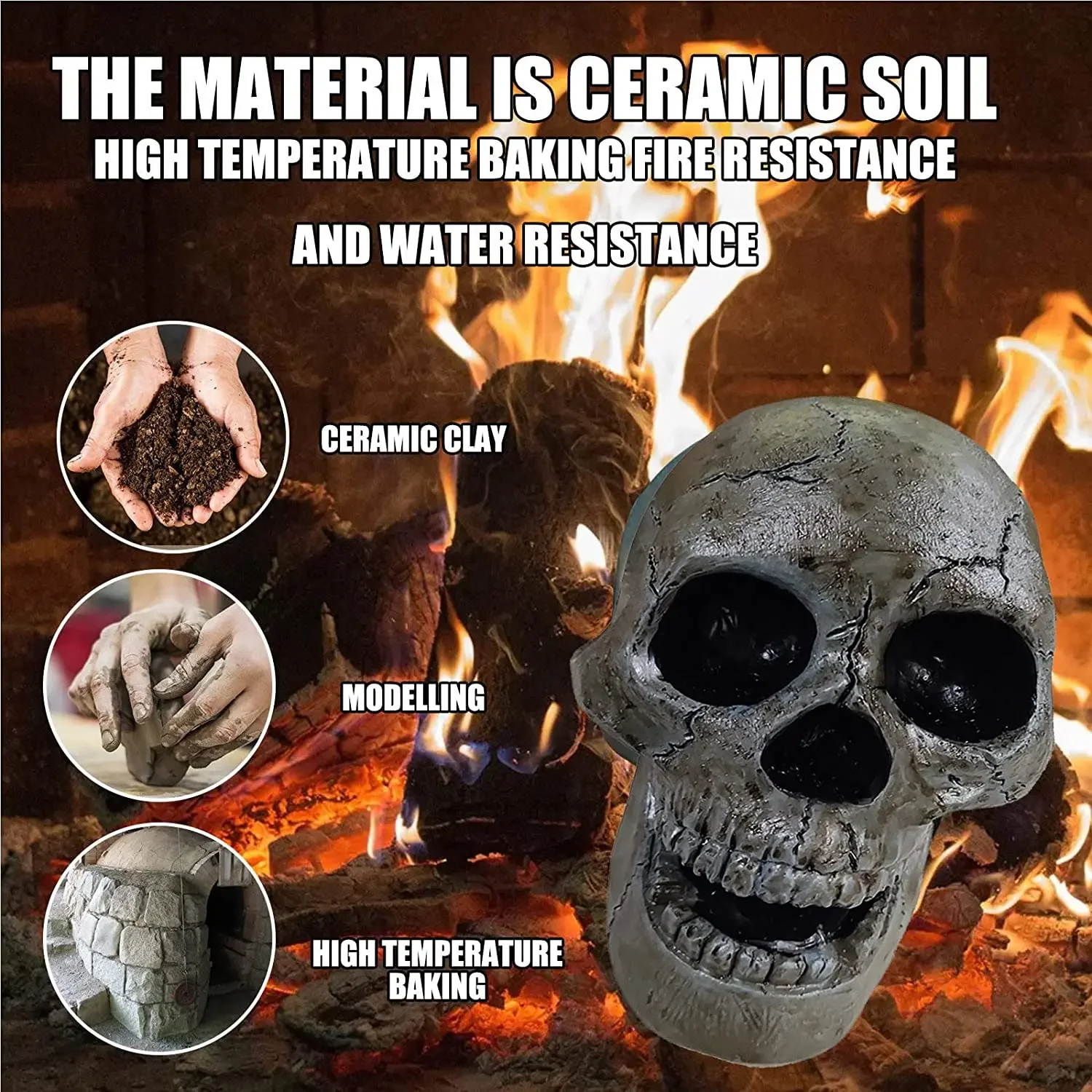 6Pcs Halloween Fire Pits Skulls Decoration Reusable Skeleton Flame Fireproof Resin for Bonfire Fireplace Stove Simulation Skull