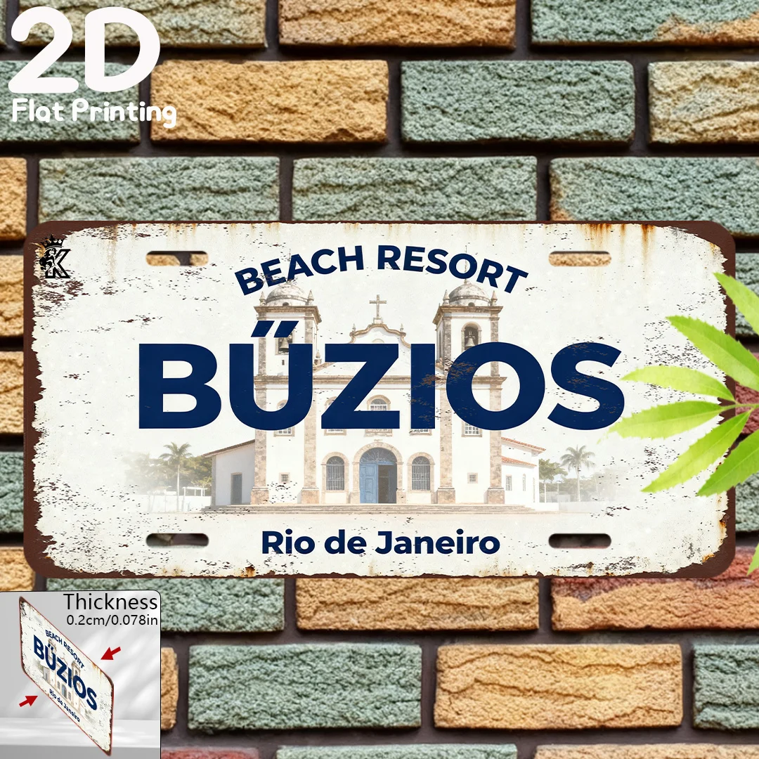 2D Flat, 2D Flat Printing, 1pc, Retro Aluminum Plate, Decorative Plaque & Statues (15.24cm x 30.48cm), Buzios Rio de Janeiro Bea