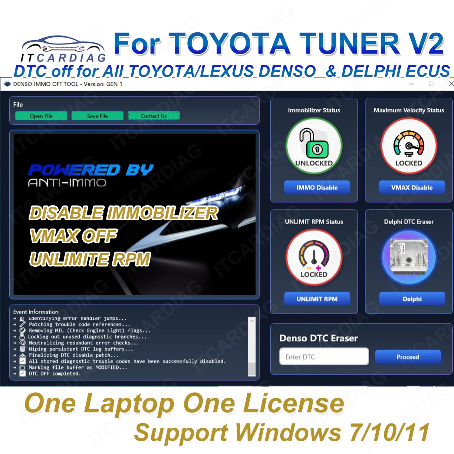 

For TOYOTA TUNER V2 DTC OFF for TOYOTA / LEXUS DENSO / DELPHI ECUS Support DISABLE IMMOBILIZER & VMAX OFF & UNLIMITE RPM