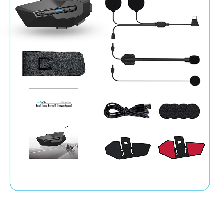 Fone de ouvido à prova d'água MaxTo X2 Interfone para capacete de motocicleta para 2 pilotos Interfone 800M