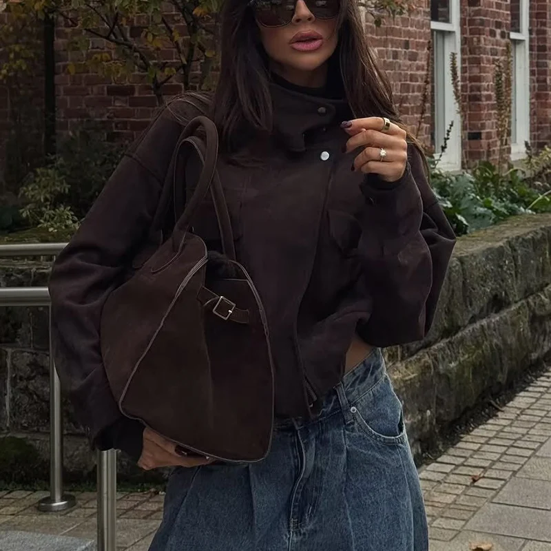 Veste de pilote pour femmes, nouvelle mode automne-hiver 2021, veste ample effet daim pour femmes, manteau Chic décontracté pour dames