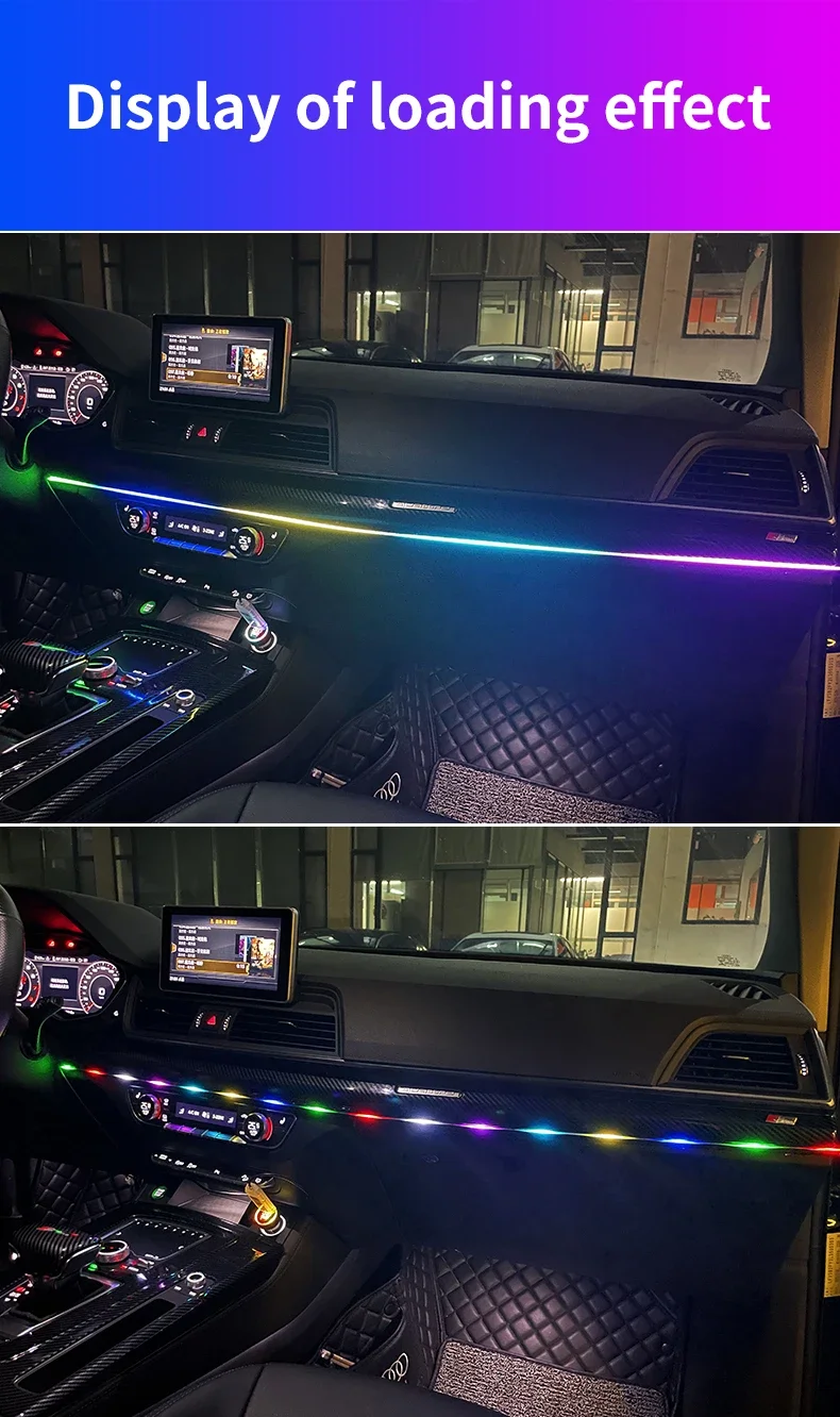 Auto-LED-Ambientelicht USB 64 Farben Acrylstreifen 110cm Vollfarben RGB Auto-Innenbeleuchtung Versteckte App-Fernbedienung Atmosphärenlampe – Detail 7