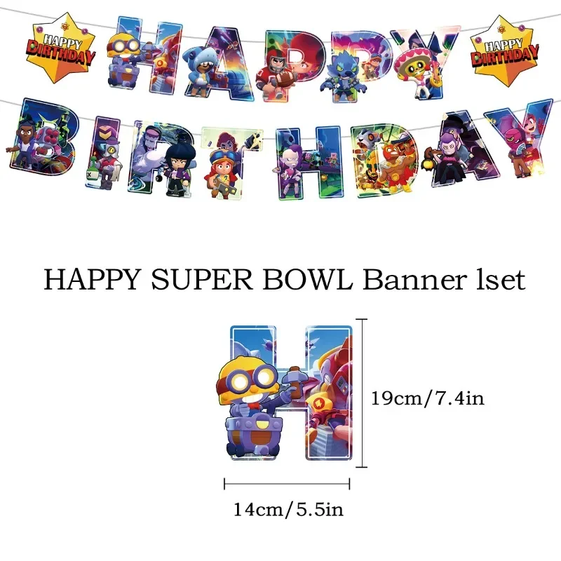 Brawl Game Stars Cake Topper Latex Balloon Flag Children's Birthday Graduation Party Decorations Game-Themed Party Supplies