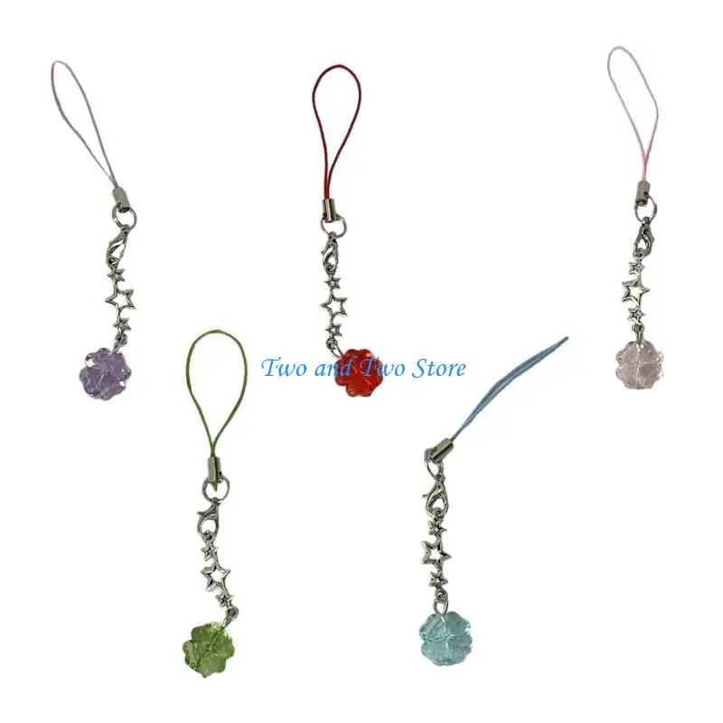 

HX6F Trendy Crystal Four Clovers Phone Hanging Charm Trendy Clovers Phone Chain Lanyard Crystal Phone Embellishment