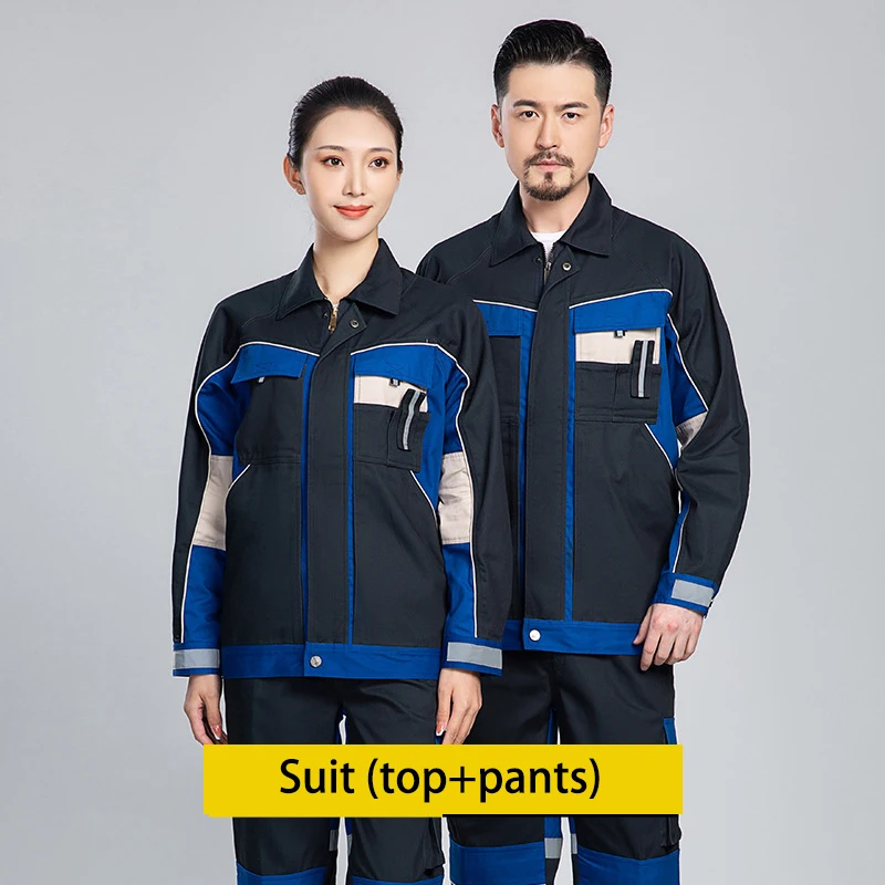 Men\'s Multi Pocket Workshop Long Sleeve Work Suit Set Construction Site Machinery Welder Electrician Repair Painter Printed Logo