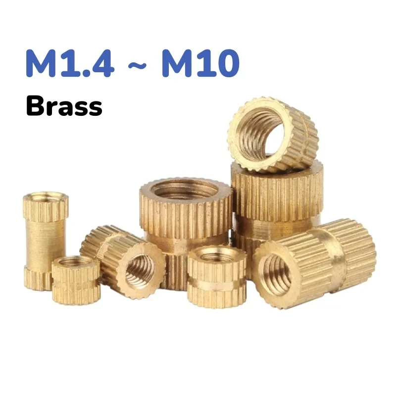 Double Pass Knurl Thread Insert Nuts Brass Copper Injection Molding Fastener M1.4 M10 Knurl Embedded Nut