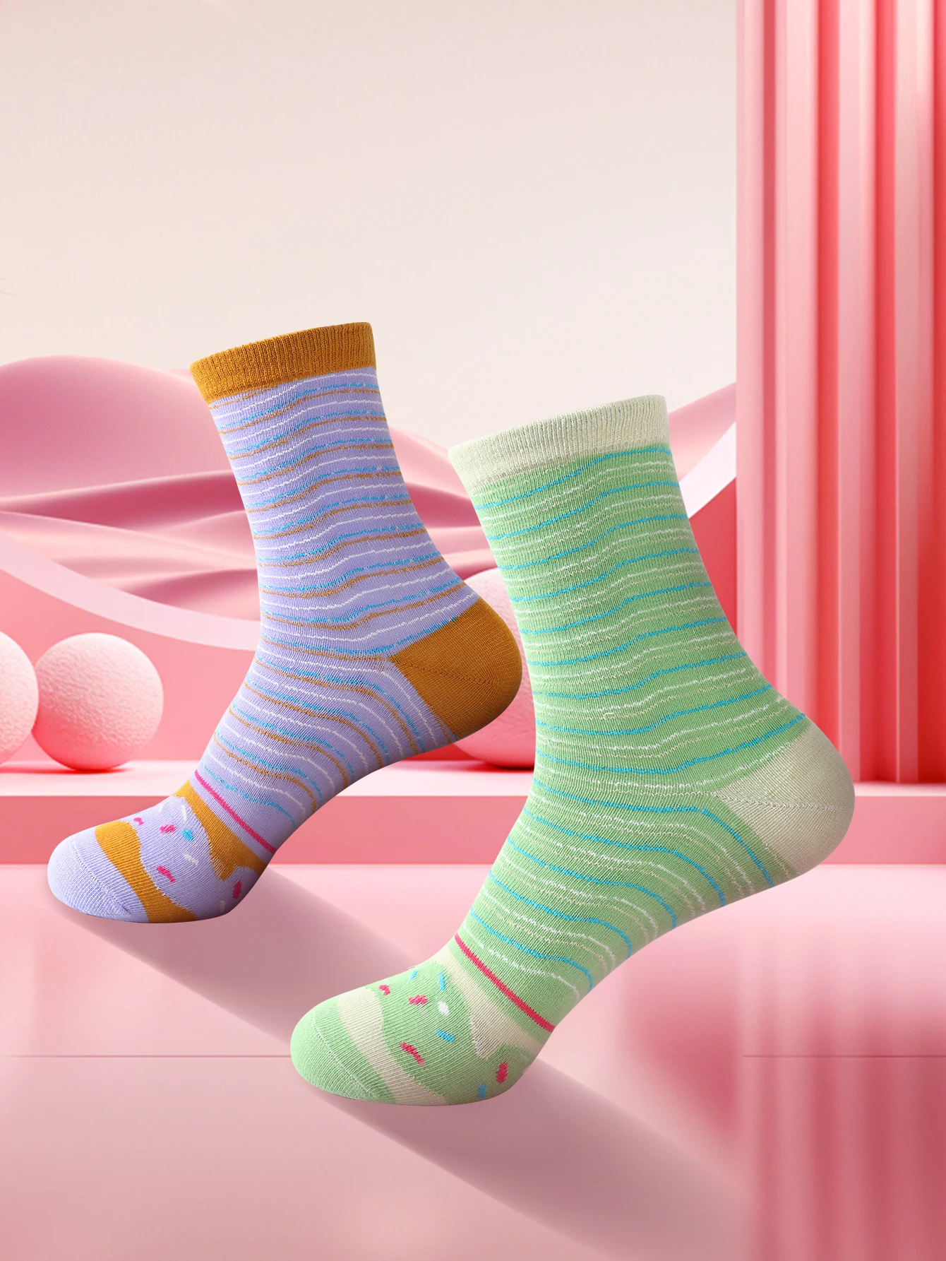 ถุงเท้า unisex กลางน่อง 2 คู่ในรูปโดนัทแสนหวาน นวนิยายและของขวัญวันหยุดแสนสนุกที่สร้างสรรค์