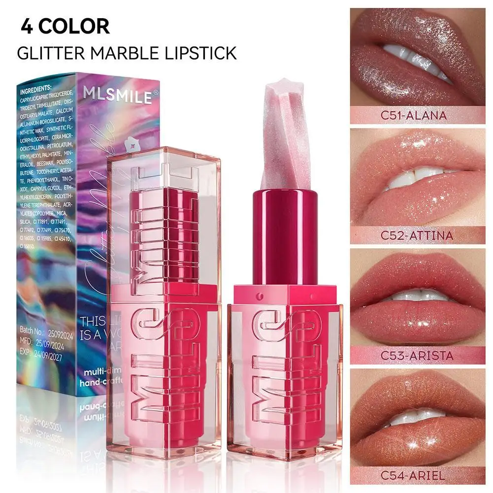 4Colors Star Glitter Lipstick Waterproof Lasting Diamond Pearlescent Lipstick Pearly Lipgloss Makeup Cosmetic