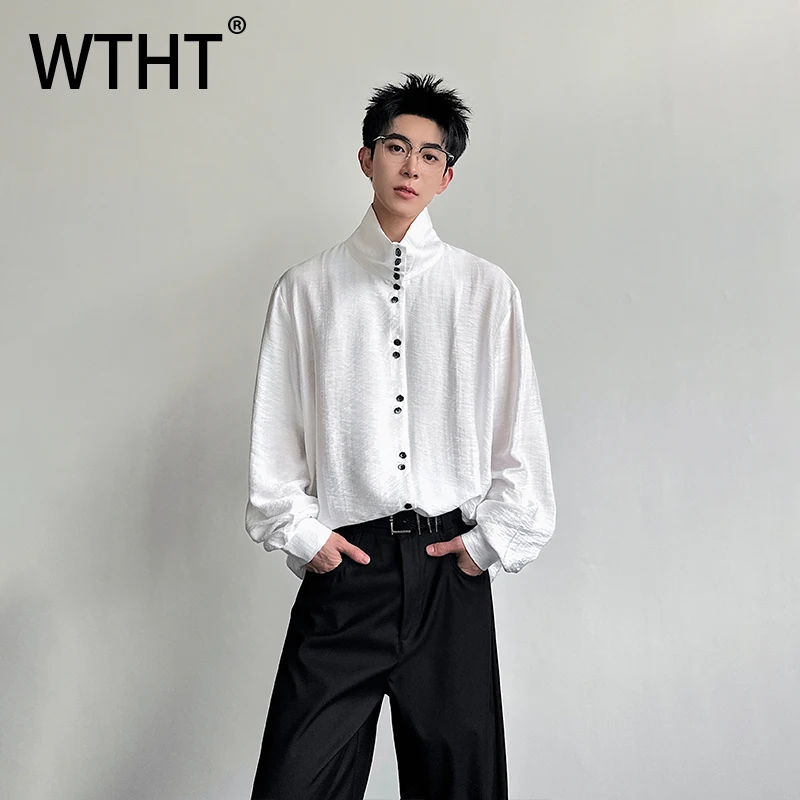 

WTHT Fashion 2026 Summer Men's Solid Color Loose Casual Shirts Trendy Turn Down Collar Single Breasted Tops Male 2A2830