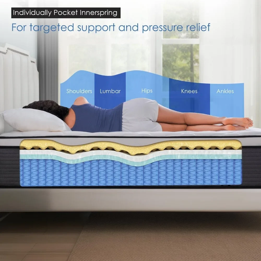 Mattress, 12 Inch  Hybrid Mattress in a Box, Gel Memory Foam & Individually Pocket Innerspring Bed Mattress image 3
