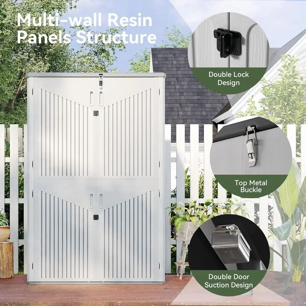64 Cubic Feet White Outdoor Storage Shed with Floor, Waterproof Cabinet for Garage, Pool, Bikes, and Gardening - view 2