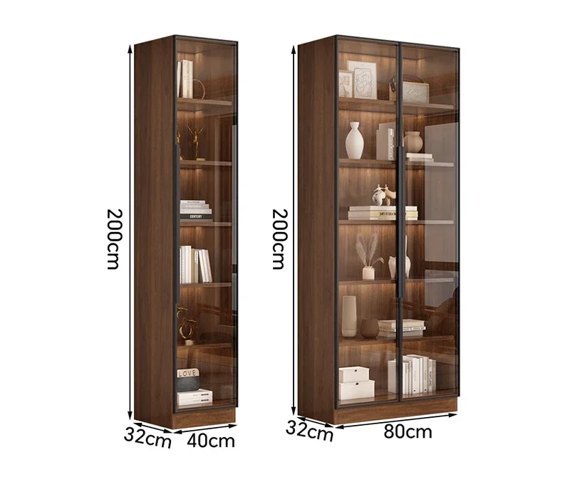 Modern Design Living Room Wooden Storage Display Cabinet Bookshelf Home Furniture Glass Door Luxury Wooden Bookcase