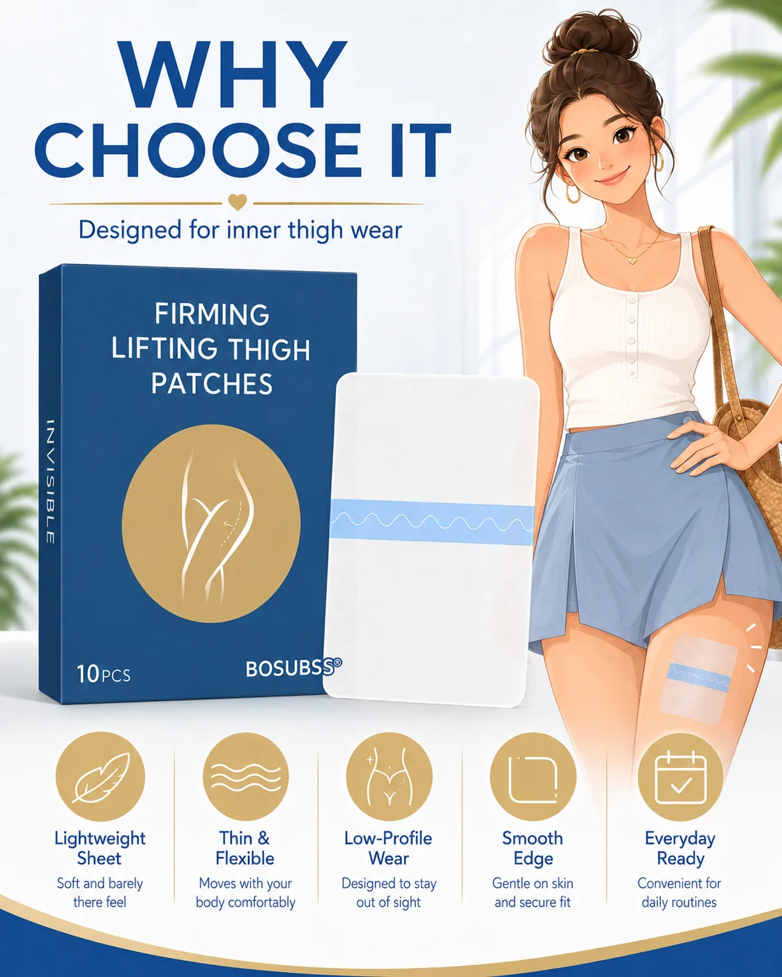 10PCS Inner Thigh Comfort Patch Soft Daily Wear Thigh Patches For Women Outfit Routine And Clean Dry Skin Use