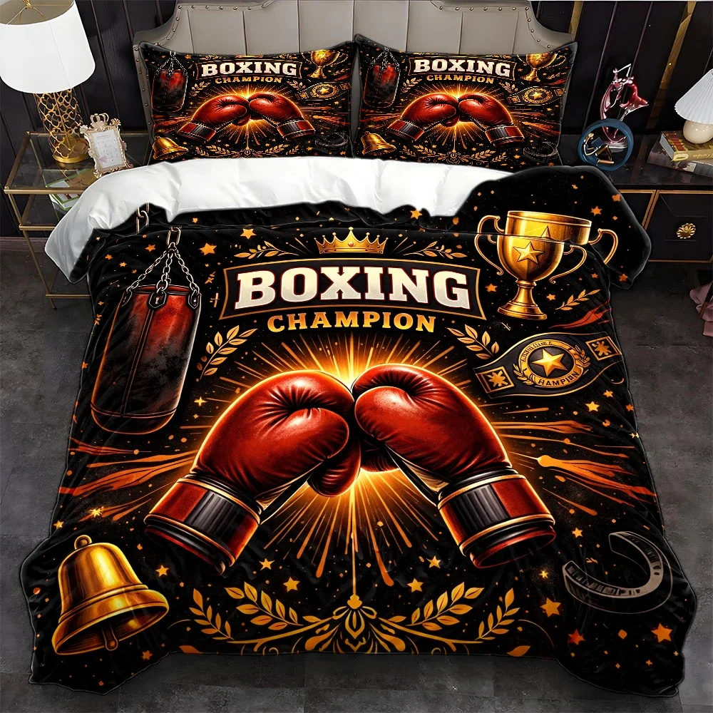 3Pc Boxing Champion Themed Duvet Cover Set, Three-Piece Bedding Set (1*Duvet Cover + 2*Pillowcases), Suitable for All Seasons, Machine Washable, Invisible Zipper Design, Large Double Bed Cover Set, Suitable for Home, Dormitory, Master Bedroom, Guest Room, Personalized Boxing-Themed Bedding, Retro Sports Style Bedding Set, Durable and Skin-Friendly Boxing-Themed Duvet Cover, Trendy Boxing Pattern Bedding Set, Creative Bedding for Boxing Enthusiasts, Comfortable and Breathable Boxing-Themed Bedding, Durable and Skin-Friendly Boxing-Themed Duvet Cover, Trendy Boxing Pattern Bedding Set, Comfortable and Breathable Boxing-Themed Bedding