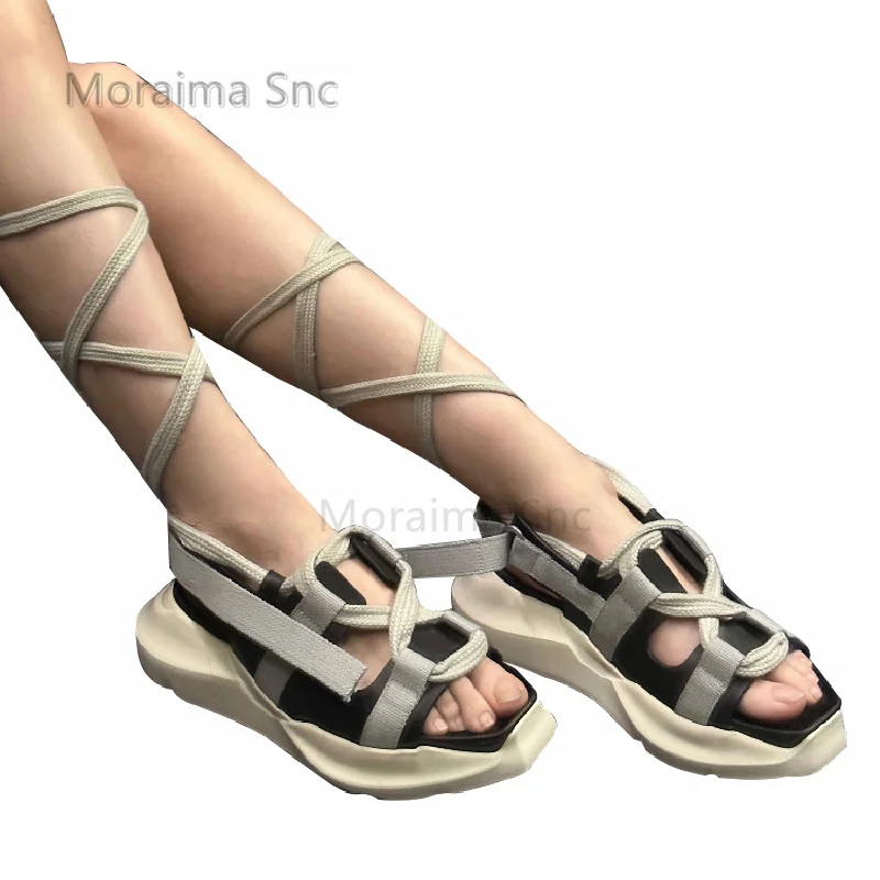 Thick Bottom Cross Strap Sandals Women's Shoes Retro Square Head Height Increasing Roman Casual Sandals Summer Shoe Outdoor