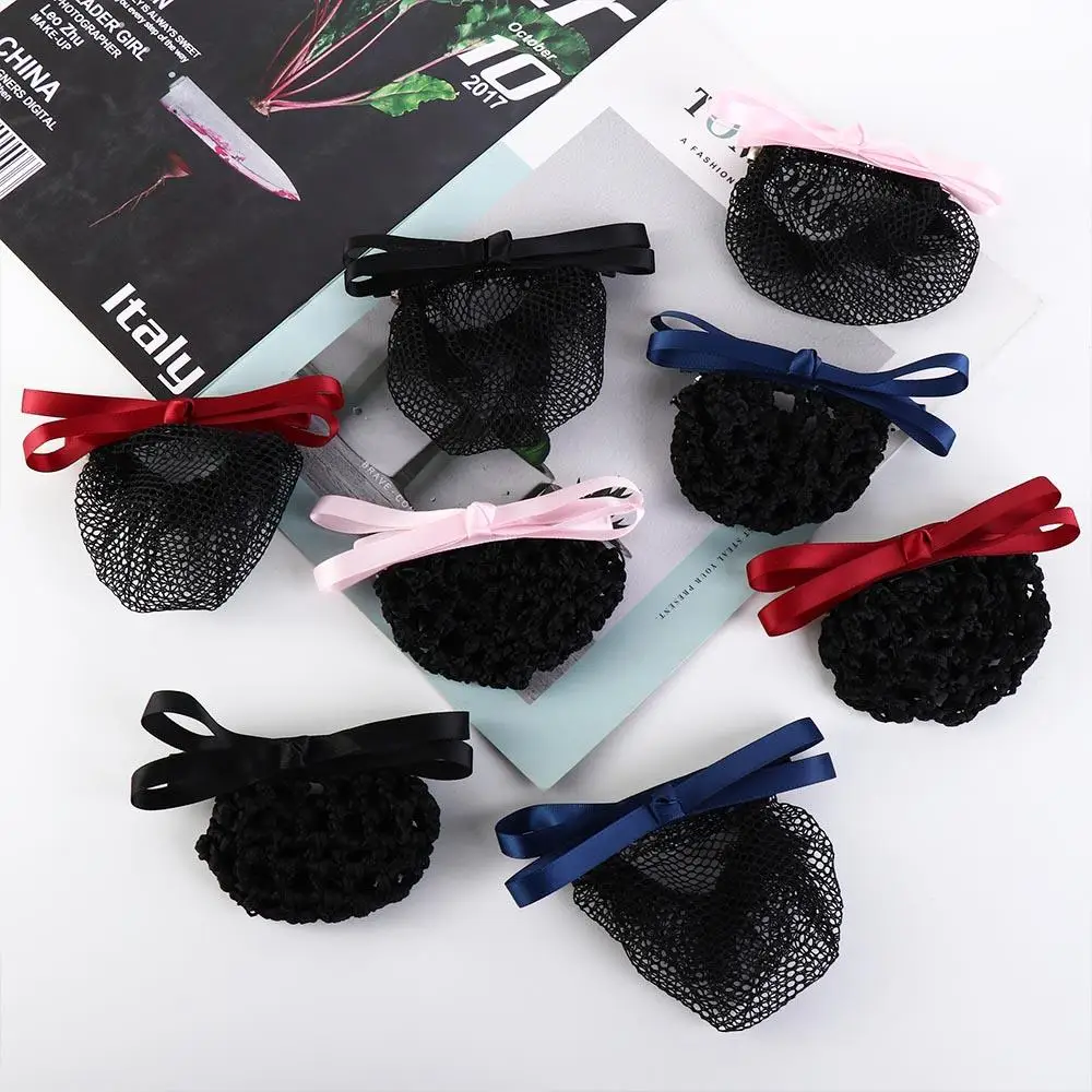 Nurse Office Hair Net Lady Dance Headdress Bow Women Spring Clips Ponytail Clip Hairgrips Cover Net Korean Bun Snood