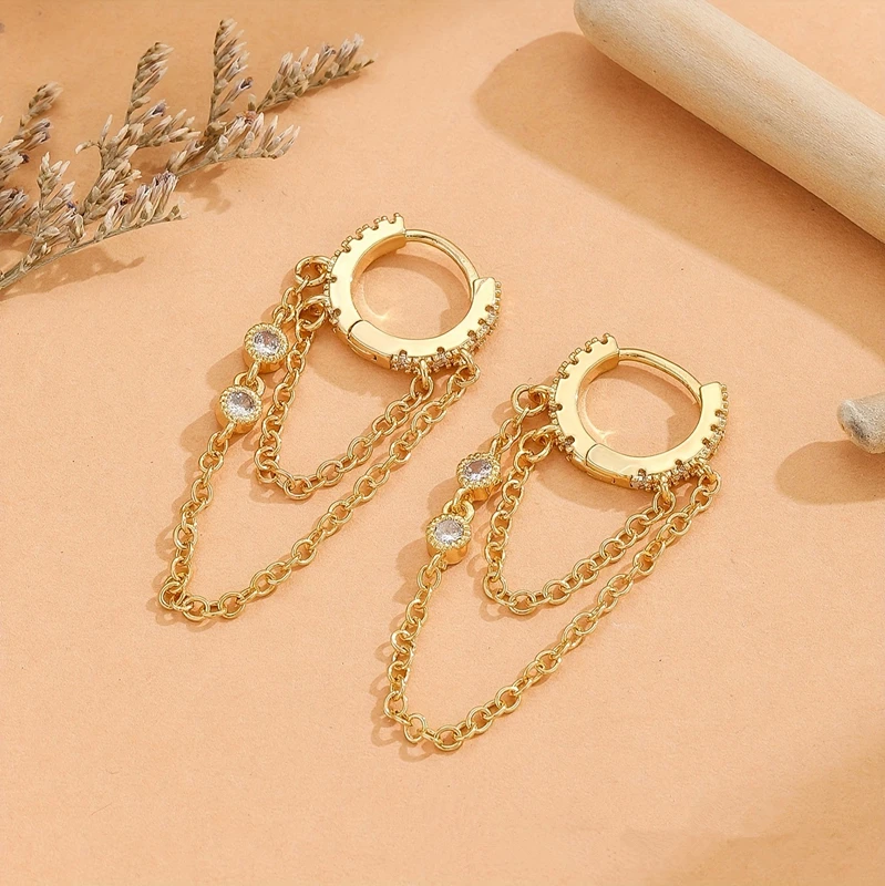 5PCS Fashion Stainless Steel Chain Star Pendant Hoop Earring Set for Women y2k Cubic Zirconia Huggies Cartilage Piercing Jewelry