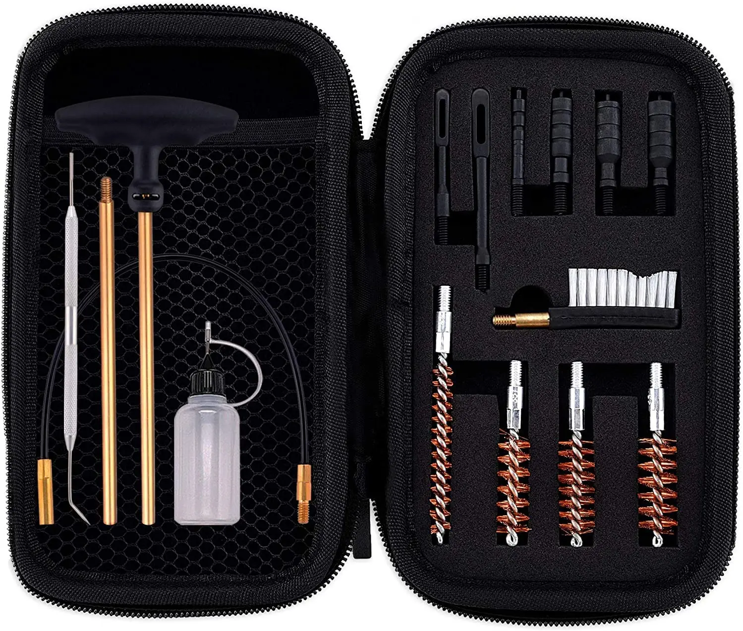 Handgun Cleaning Kit For .22.357/.38/9mm.45 Caliber Pistol Brush Jag with Flexible Coated Cable and Bottle in Zippered Case