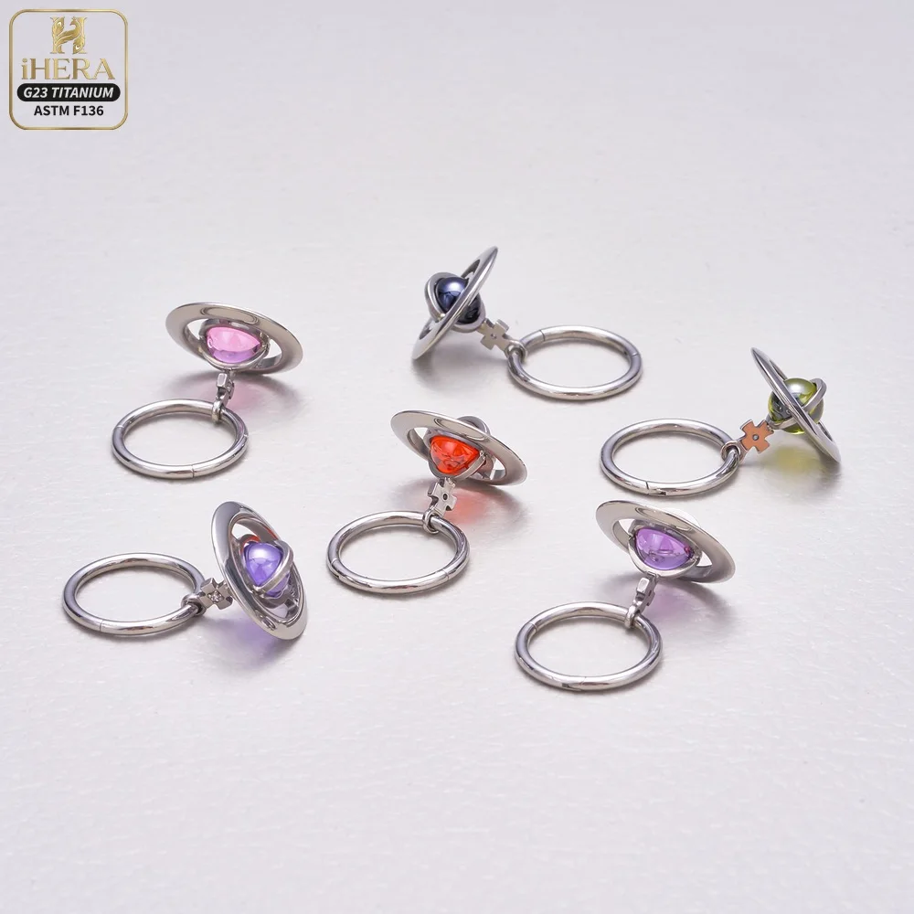 ASTM F136 Titan Piercing Segmentring mit Scharnier und Saturn-Anhänger, Septumring, Daith Clicker, Ohrknorpel-Ohrring, Lippen- und Nasenstecker – Detail 18