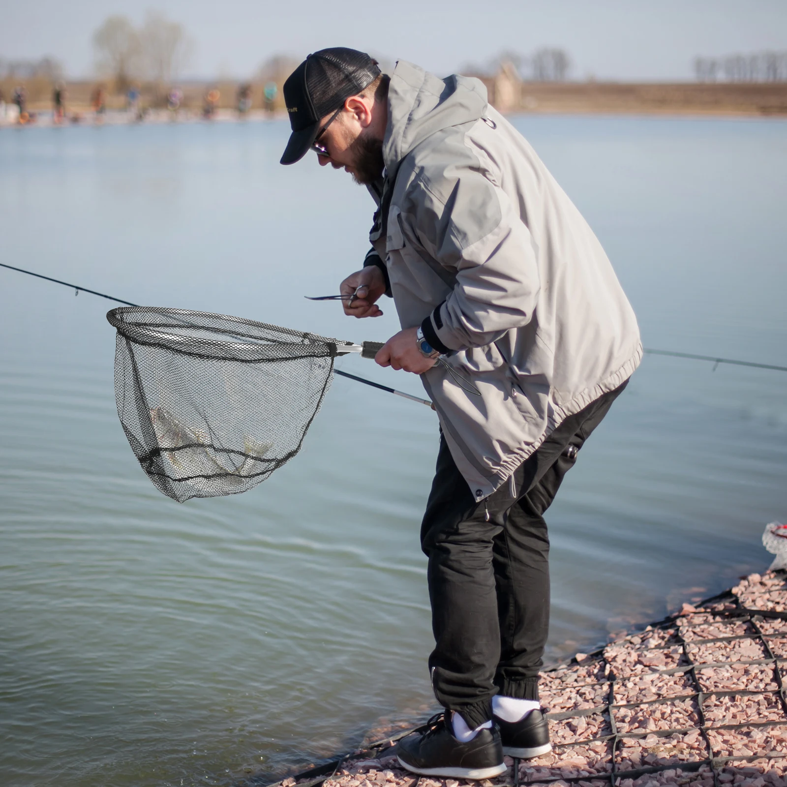 

Fishing Net Lightweight Portable L Nets for Freshwater Fly Fishing Black Gray Mini H held Ideal Beginners Carp Trout Lakes