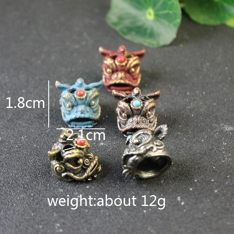 Chinese Ancient Palace Lion Head Knife Beads Vintage Brass EDC Outdoor DIY Paracord Woven Lanyard Pendants Jewelry Accessories - view 2