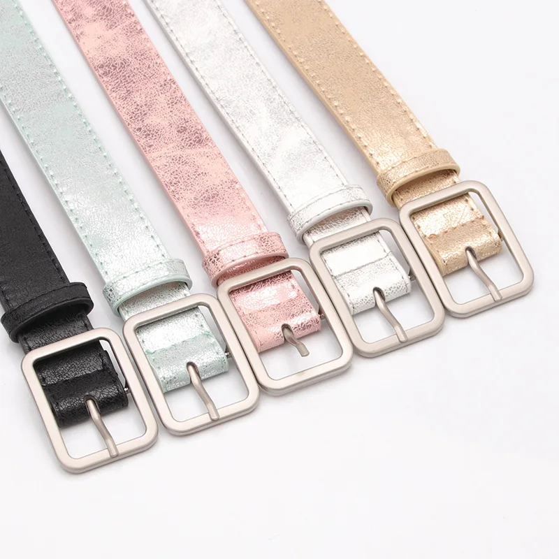 Women's Versatile PU Shiny Alloy Buckle Belt for Jeans Decorative Belt