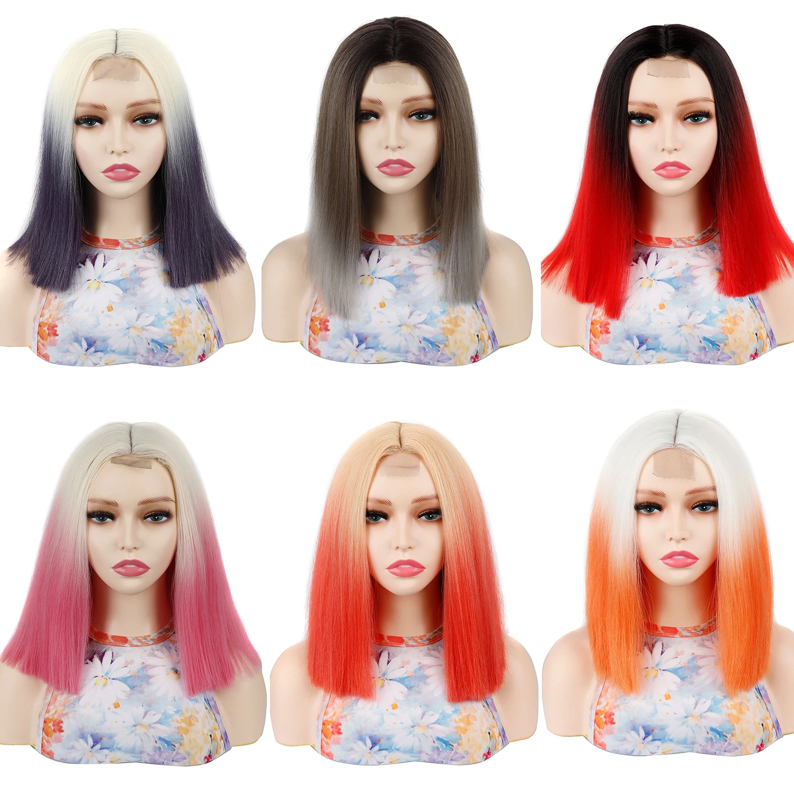 Short Straight Synthetic Wig for Women Trendy Middle Part Multiple Ombre Color Wigs Natural Look for Party Daily Cosplay Stylish