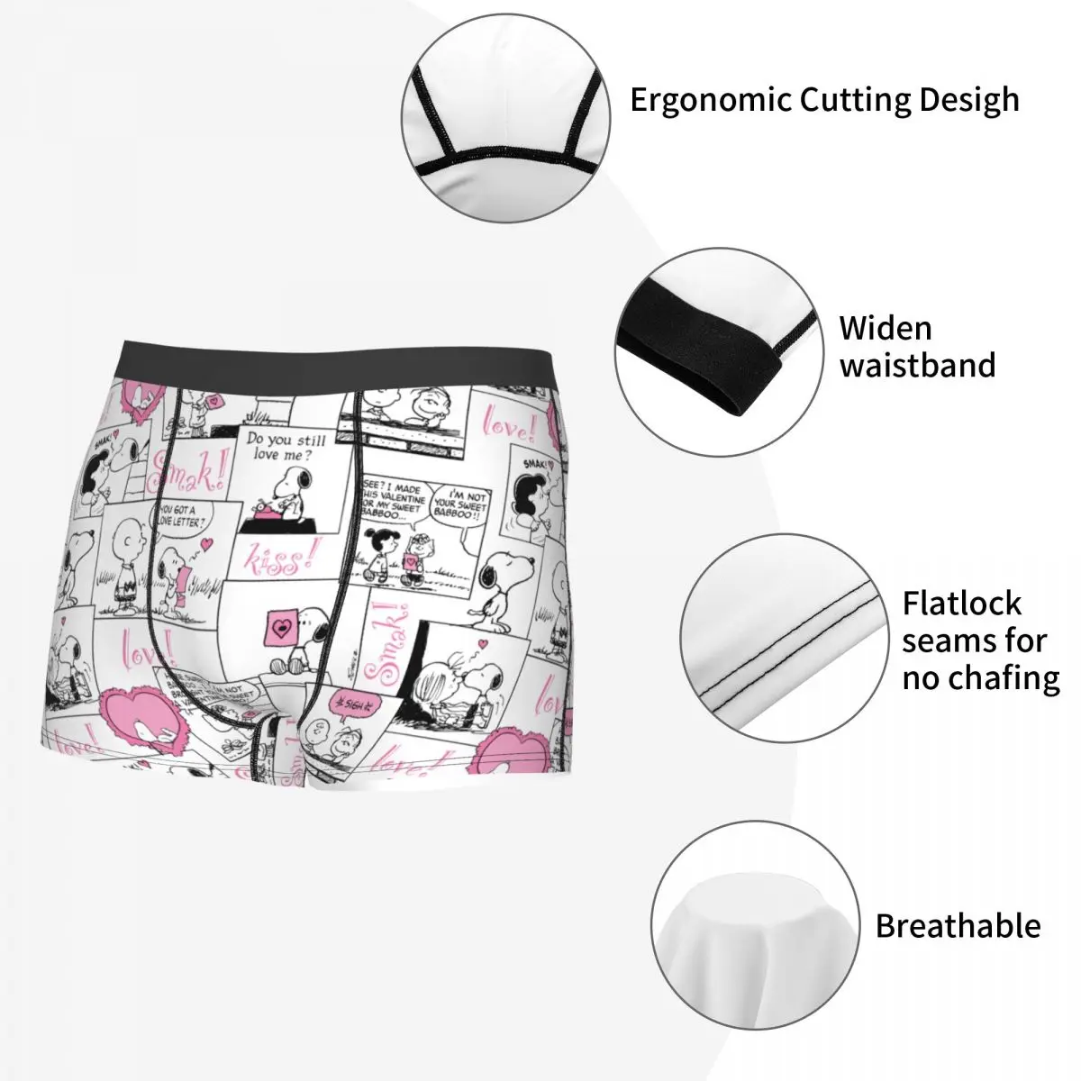 Novidade dos desenhos animados Snoopy cueca dos homens, shorts boxer masculino, cuecas macias, calcinha plus size