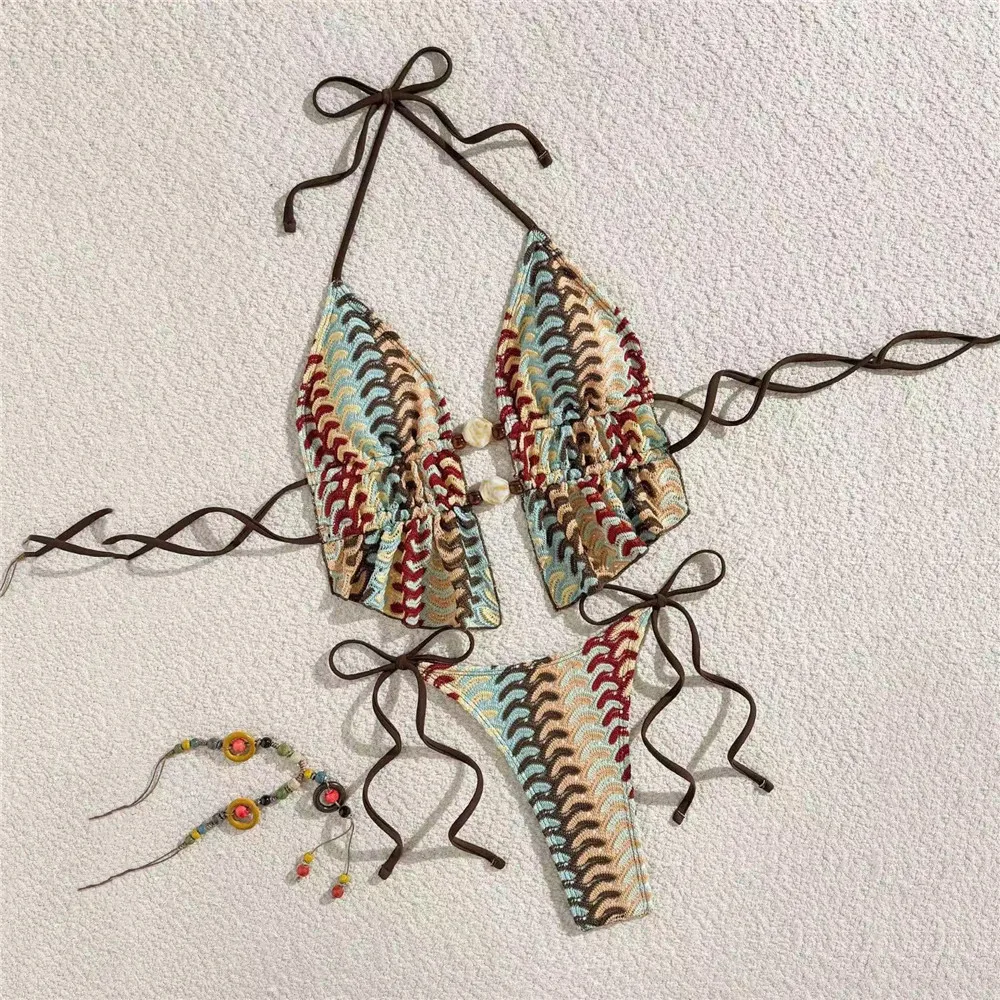 

Цвет Холтер из бисера, укороченный топ, бикини, микро-стринги, сексуальный купальник, женский праздничный купальник, купальный костюм, комплекты бикини 2026