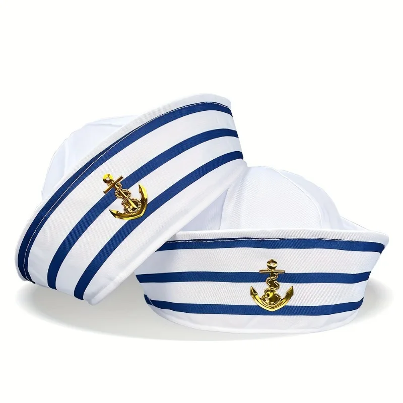 2/4/6 pezzi, cappello da marinaio, cappello da capitano, cappello da marinaio, accessori per costumi da marinaio a strisce blu, giochi di ruolo, decorazioni per feste in spiaggia
