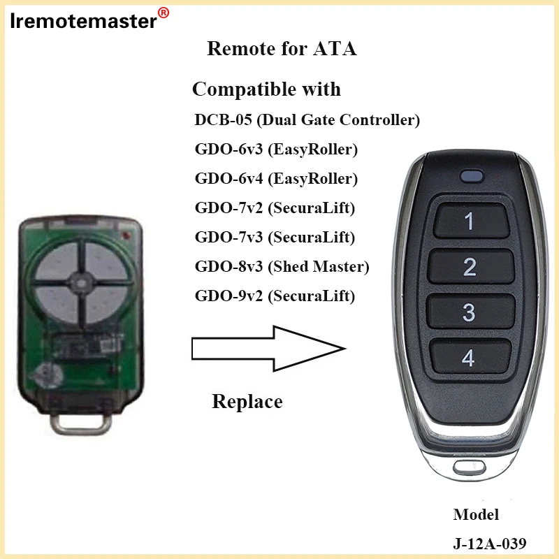 

For ATA PTX5 PTX-5v1 GDO 11v1/6v3/6v4 TrioCode GDO Garage Door Remote Replacement 433.92MHz Rolling Code