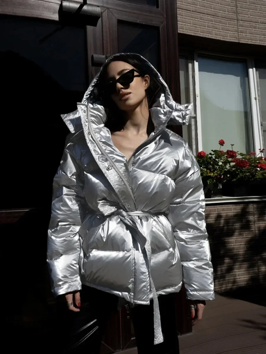 Bornladies Autumn Winter Thicken Warm Glossy Coat  Women\'s Fashion Sports  Puffer Coats   Loose Casual Bread Cotton Jacket