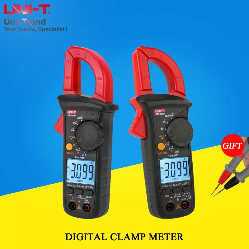 UNI-T automatic range true RMS AC 400A/600A clamp meter/600V full-range intelligent anti-burning electrician meter UT200A+/200B+