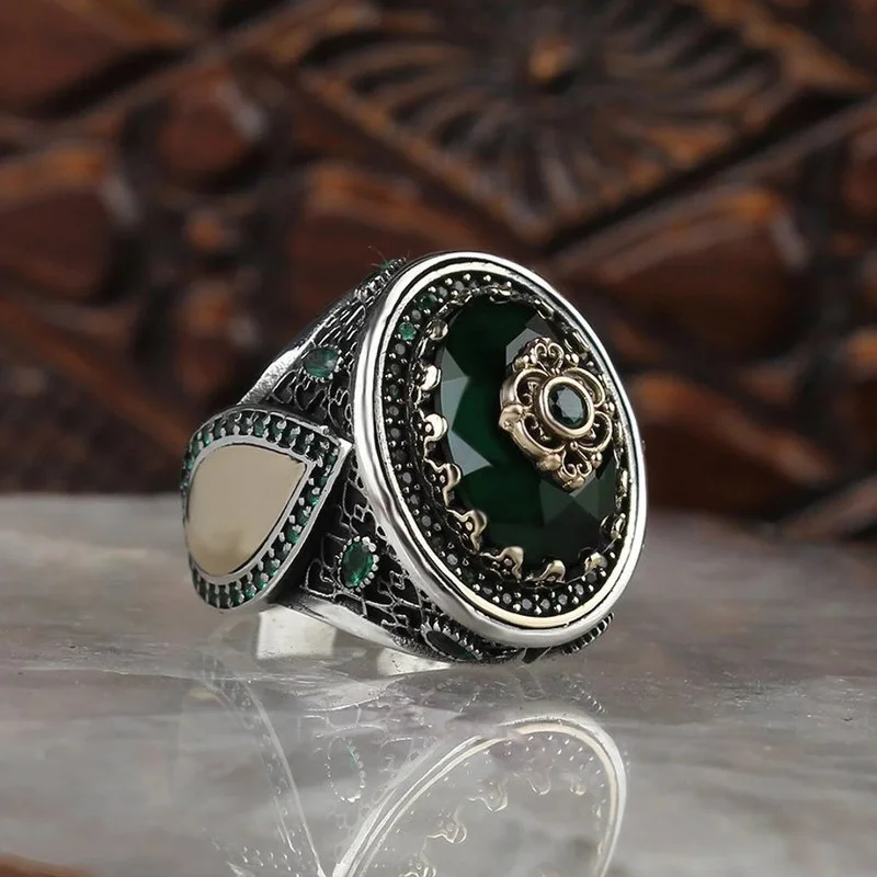 Vintage Silver Color  Man Ring  Stone(Onyx) Ottoman Silver,Handmade Made In Turkey Outstanding Gift