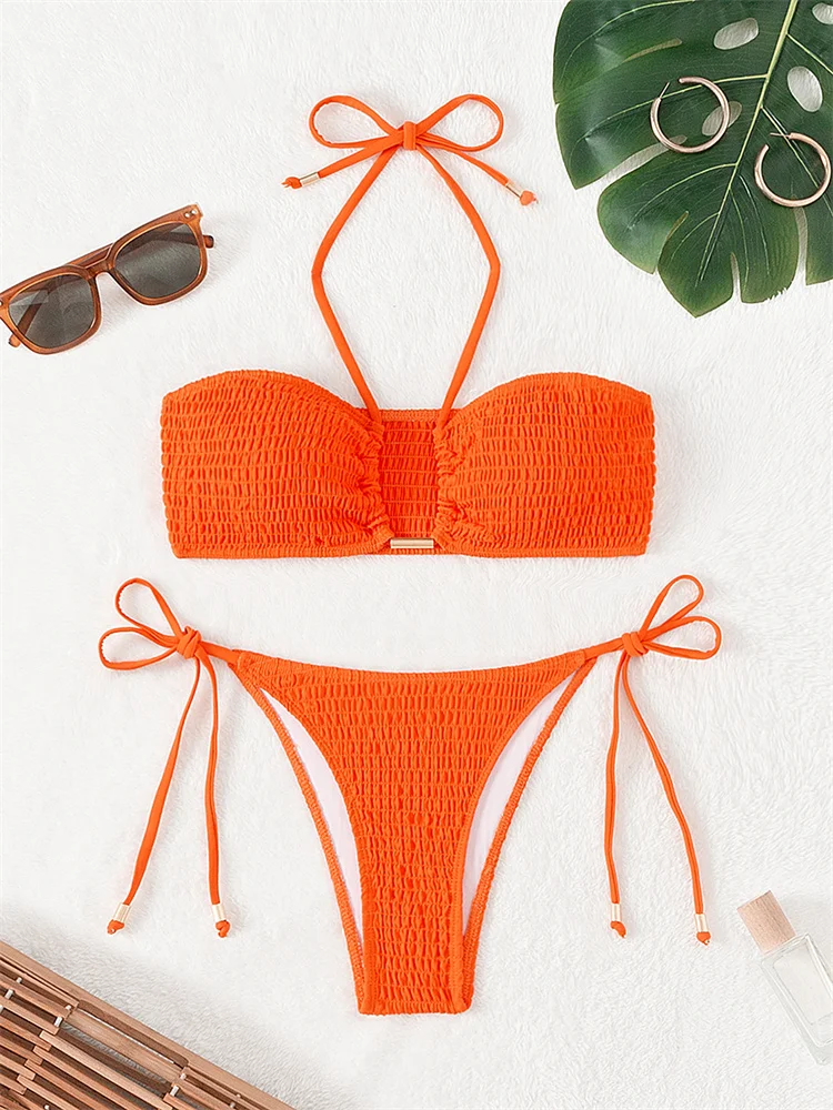 

Sexy Bikini Women Tube Top Swimwear 2025 New Solid Bikinis Set High Waist Thong Swimsuit Summer Beach Bathing Suit For Female