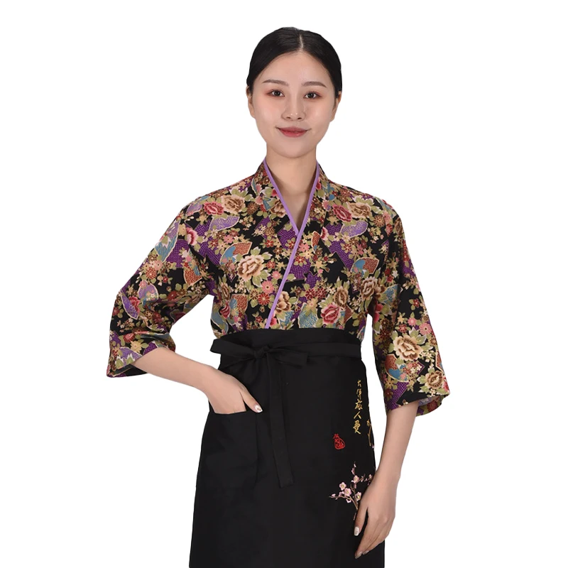 Chaqueta de Chef de restaurante Sushi para mujer, camisa de cocina para cantina, uniforme de trabajo con estampado de cocina japonesa, monos de camarero de panadería