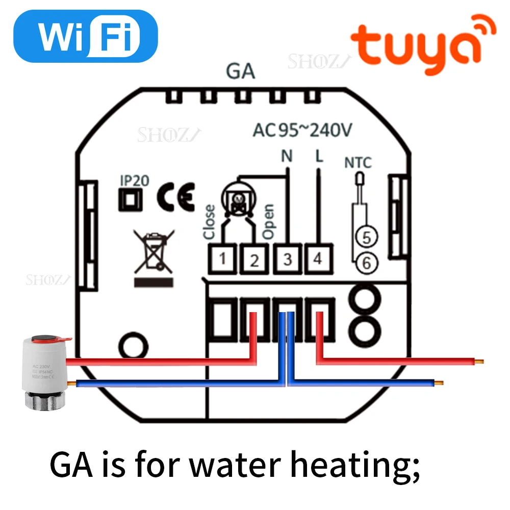 TUYA WiFi verwarmings- en koelingsthermostaat voor gasketels / elektrische vloerverwarming / water, met temperatuurstatistieken, temperatuurregeling 0–99°C, 24V/220V, compatibel met Alexa / Google