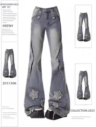 2024 neues Design Blue Micro La Jeans für Frauen Star Edge Loose Casual Flare Hosen weites Bein gerades Bein Boden ziehen Hosen