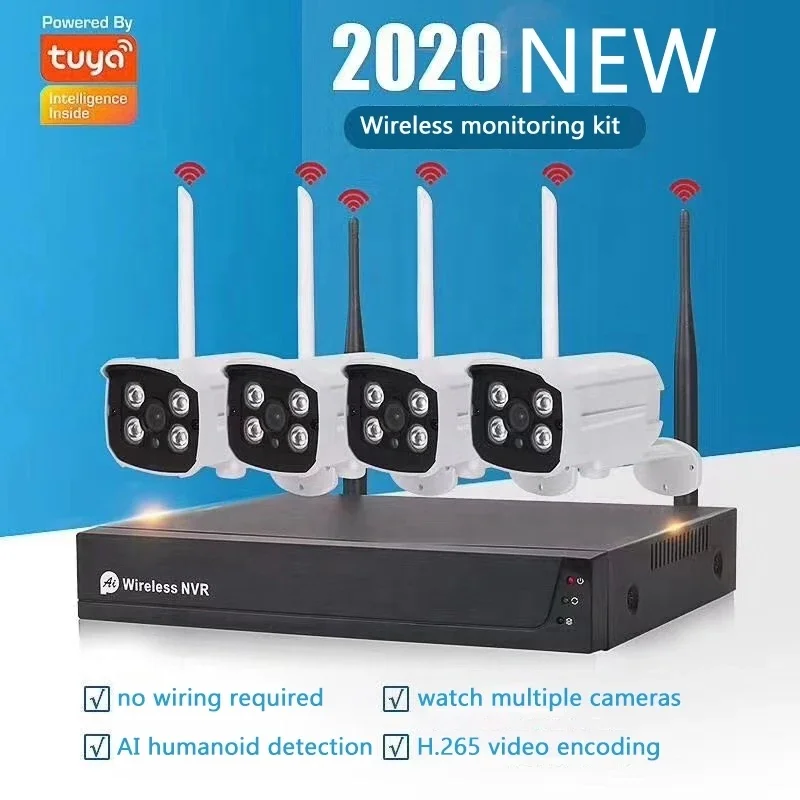 Sistem Keamanan CCTV Nirkabel Tuya Wifi Kit 8CH 2MP 1080P IP NVR Kamera untuk Pengawasan Rumah Tahun 2021
