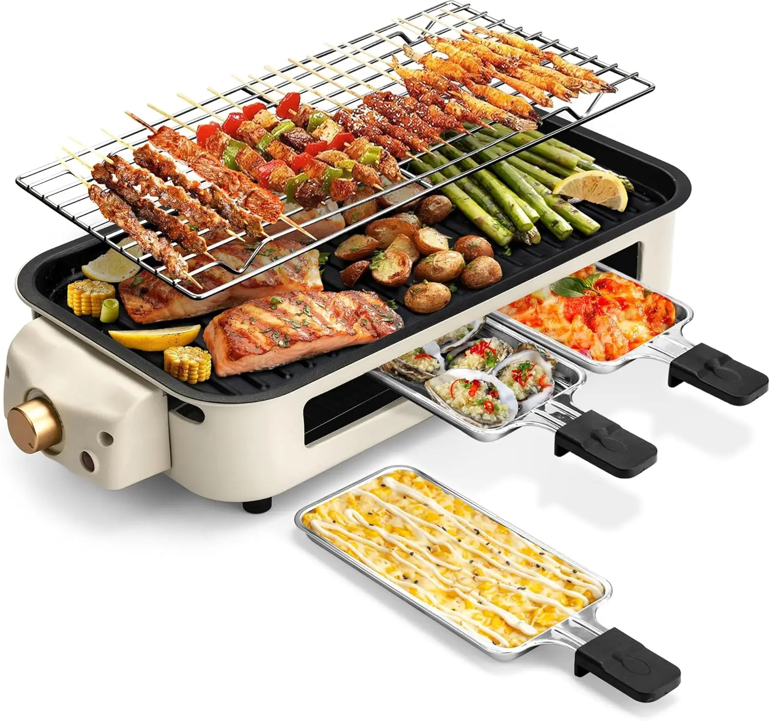 

Electric Indoor Grill, 2-in-1 Smokeless Barbecue with Temperature Control and Dishwasher-Safe Plates for Versatile Cooking